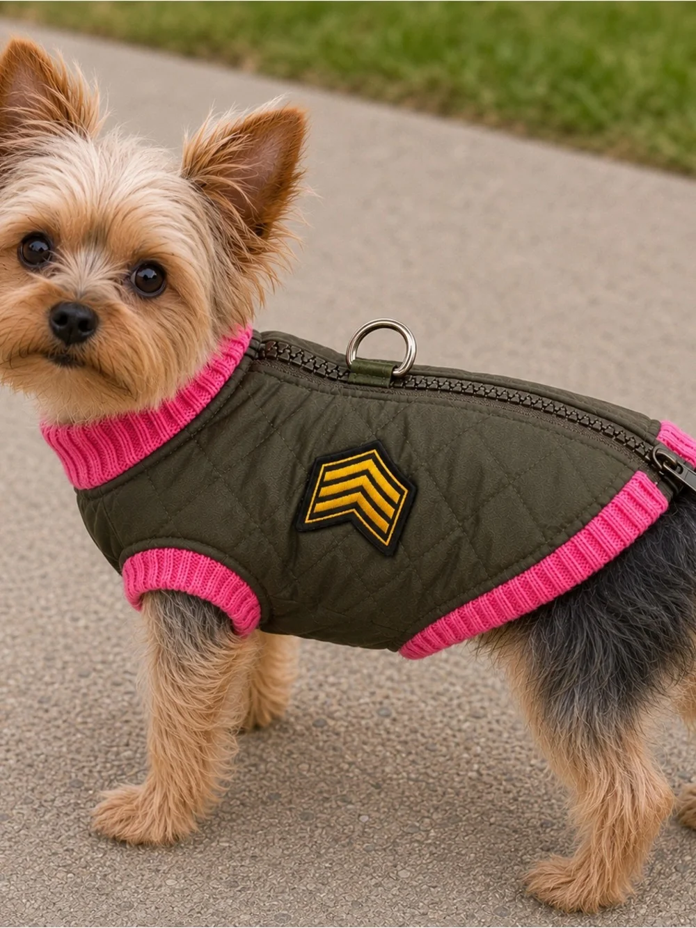 Gooby XS Quilted Dog Jacket Olive Green Pink Fleece Lined Zip Coat Warm